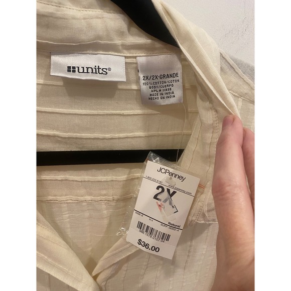 Units Women Natural Textured Striped Button Up Shirt Plus Size 2X - Picture 4 of 7